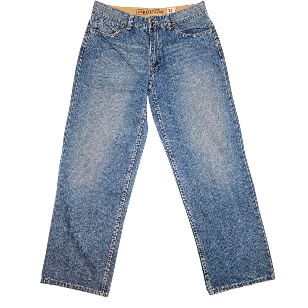 Plugg Mens Jeans 34x32 Blue Wide Leg Loose Skater Rave Baggy 90's Y2K Vintage